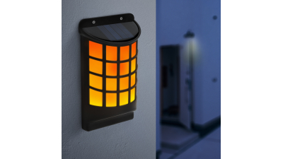 Lampa solara LED de perete, efect flacari negru, tip grilaj 18 x 10 cm