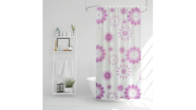 Perdea de dus - model cu flori mov - 180 x 180 cm