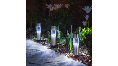 Lampa solara metalica - alb rece - 6 x 6 x 15 (+10) cm