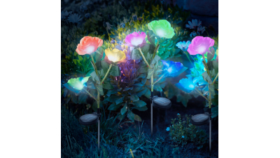 Lampa solara -model trandafir - rosu - alb, LED RGB - 70 cm - 2 buc, /pachet