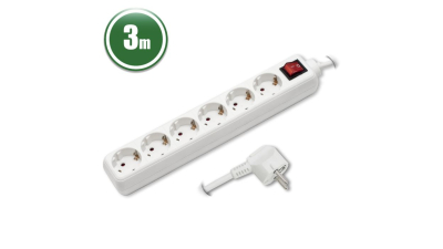 Prelungitor alimentare curent electric cu distribuitor 6 prize, cu intrerupator - 3 metri
