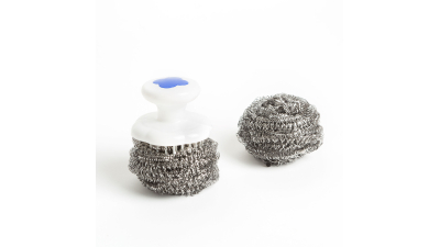 Set burete de spalat vase din fibre de otel - 2 buc. + Maner