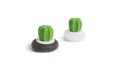 Set burete de spalat vase din fibre de otel/plastic - 2 buc. - Model cactus - 8.5 x 8 cm