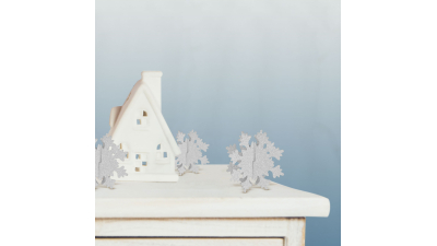 Decor de Craciun - fulg de nea argintiu - 7 x 7 cm - 5 buc / pachet