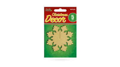 Decor de Craciun - fulg de nea - auriu - 7 x 7 cm - 5 buc / pachet
