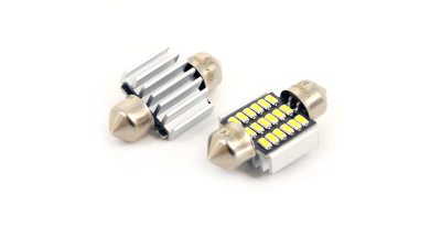 Set 2 becuri auto Carguard cu 18 leduri SMD 12V T11x31mm C10W 2W alb sofit Festoon Canbus cu radiator - fara eroare
