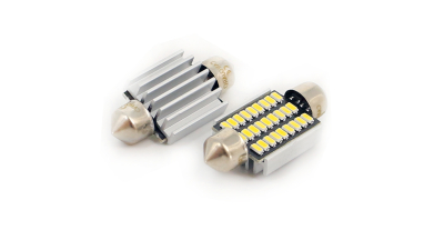 Set 2 becuri auto Carguard cu 18 leduri SMD 12V T11x36mm C10W 2.5W alb sofit Festoon Canbus cu radiator - fara eroare