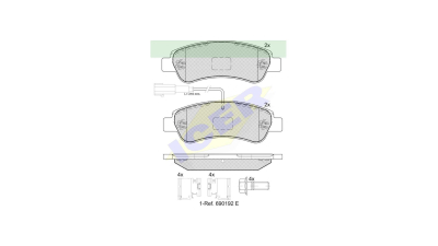 Set placute frana Icer 141804203, parte montare : Punte Spate