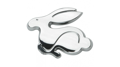 Ornament 3D Iepure, 39x48mm, cromat, adeziv