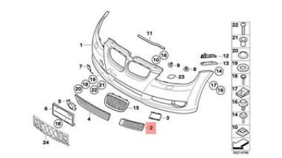 Grila Bara Fata inchisa partea Stanga BMW Seria 3 Coupe/Cabrio E92/E93 2006-2010; cod OEM 51117178991, neagra