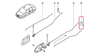 Tija Comanda Deschidere Exterior Usa Spate stanga Dacia Logan 2004-2012 Berlina, 6001547079,  piesa originala OE
