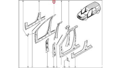 Cadru Lateral Caroserie Partea Dreapta Dacia Duster 2010-2018 ; Stalp Fata Si Stalp Central; 760205059r