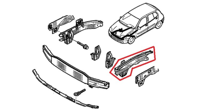 Lonjeron Fata - Renault Clio 2 1998-, Kangoo 1998-2008 partea Stanga, 7751700913,  piesa originala OE
