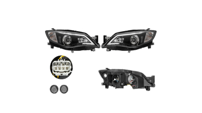Set faruri SUBARU IMPREZA (GE/GH/GR/GV), 09.2007-12.2012, Stanga+Dreapta, Taiwan, cu lumina de parcare LED; H1+H3+LED; manual/electric; negru, transparent cu finitie alba; cu becuri; tuning; t; halogen