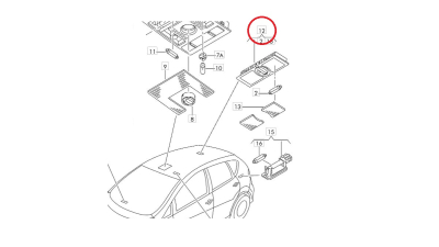 Lampa plafoniera spate Interioara gri Seat Toledo 05.2005-05.2009, Altea 03.2007-06.2010, pentru citit cu inchidere intarziata, 5P0947291 Y20, piesa originala VAG