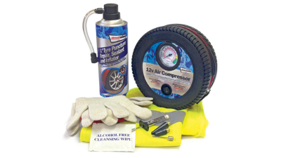 Kit reparatie pana roata Streetwize, Compresor aer 12V, Spray raparat pana 450ml, Vesta, Manusi, Servetele, 