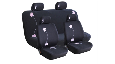 Set huse scaune auto Pink Flower Girl , Fata + Spate compatibile cu modelele cu Airbag in scaune