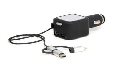 Incarcator auto telefon 3in1 12V-24V, 2xUSB, 5V 4.8A, cu adaptor TypeC, MicroUSB, Lighting, cablu retractabil, Streetwize