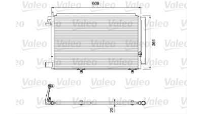 Condensator climatizare AC Valeo, FORD FIESTA, 10.2008-04.2013 motor 1,25; 1,4; 1,6 benzina; 1,4/1,5 TDCI diesel, aluminiu/ aluminiu brazat, 608x361x16 mm, cu uscator si filtru integrat