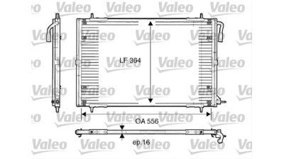 Condensator climatizare AC OEM/OES (Valeo), PEUGEOT 206/206+, 1998-2003 motor 1,1; 1,4; 1,6; 2,0 benzina; 1,4 HDI; 1,9 D; 2,0 HDI cu AC, aluminiu/ aluminiu brazat, 590 (550)x367x16 mm, fara filtru uscator