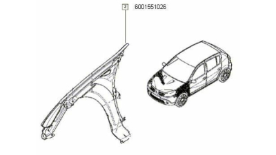Aripa Fata Dreapta Dacia Sandero 2008-2013, 6001551026