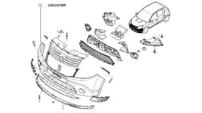 Bara Fata Dacia Sandero / Stepway 2007-2013 , Cu Gauri Pentru Proiectoare