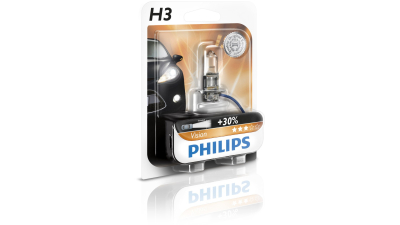 Bec auto cu halogen pentru proiector Philips Vision +30% H3 12V 55W PK22S , 1 buc.