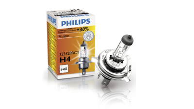 Bec auto cu halogen pentru far Philips Vision +30% H4 12V 60/55W P43t-38 , 1 buc.