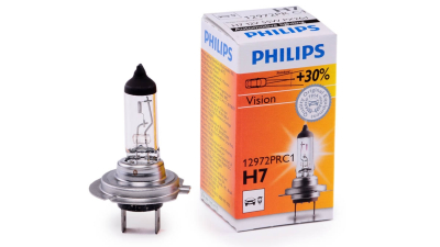 Bec auto cu halogen pentru far Philips Vision +30% lumina H7 12V 55W PX26D , 1 buc. 12972PRC1