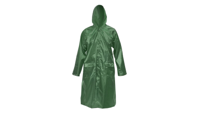 Pelerina cu gluga impermeabila din poliester cu membrana PVC fante de aerisire, 2 buzunare si fermoar verde L Breckner Germany\t