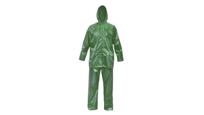 Costum impermeabil cu gluga si pantaloni din poliester si PVC, verde, M Breckner Germany