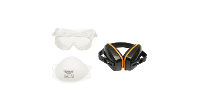 Set echipament de protectie masca praf, ochelari si casti Hoteche