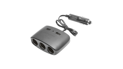 Adaptor bricheta auto tripla 12/24V negru si 2x port USB 5V/1000mA