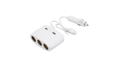 Adaptor bricheta auto tripla 12/24V alb si 2x port USB 5V/1000ma