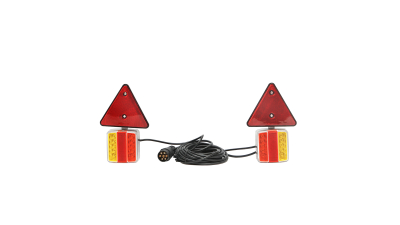 Set lampi LED magnetice cu triunghiuri reflectorizante pentru remorca, fisa 7 pini, cablu 2,5m cablu fisa = 7,5 m