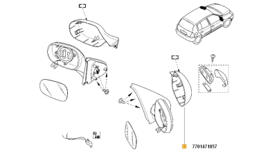 Capac Oglinda Dreapta Renault Twingo 2007-2001 ;Thalia Symbol 2008-2013; Carcasa Retrovizare Exterioara