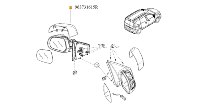 Capac Oglinda Stanga Dacia Dokker 2012-, Lodgy 2012-2018 , Duster 2010-2012; Renault 963731615r; Carcasa Retrovizare Exterioara