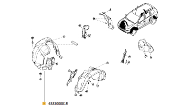 Carenaj Lateral Roata Fata Dreapta Dacia Duster 2010-2018; 638300001r , Aparatoare Interioara