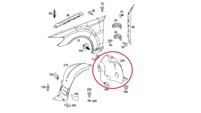 Carenaj roata Mercedes Clasa CL (C216), 01.2006-10.2010, partea Stanga, Punte fata partea din spate 2166900730, 5029FL2T