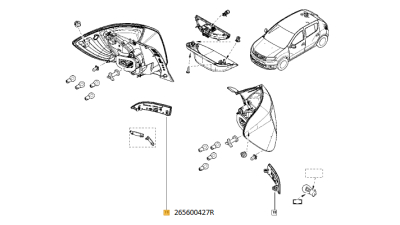 Catadioptru Reflectorizant Bara Spate Partea Dreapta Dacia Logan 2 10.2012-12.2016 Model Sedan ; Sandero 10.2012-12.2016 , Sandero Stepway 10.2012-; Original 265600427r