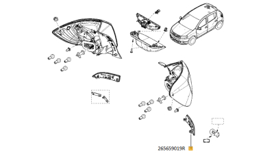 Catadioptru Reflectorizant Bara Spate Partea Stanga Dacia Logan 2 10.2012-12.2016 Model Sedan ; Sandero 10.2012-12.2016 , Sandero Stepway 10.2012-; Original 265659019r