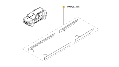 Set bandouri exterioare portiere Protectie Laterala Dacia Duster 2010-2018, set de 4 buc, 808725725R,  piesa originala OE