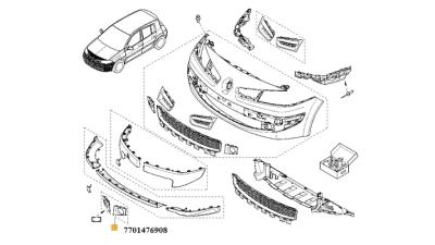 Colectie Ornamente proiectoare 7701476908 Renault Megane 2 01.2006-10.2008; set grile cu locas pentru far ceata, 2 buc. 7701476908,  piesa originala OE