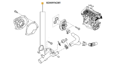 Carcasa termostat apa DACIA LOGAN 2004-, LOGAN EXPRESS, SANDERO 2008- 1.5 dci EURO 3; NISSAN ALMERA II, KUBISTAR, MICRA III; RENAULT CLIO II, KANGOO, MEGANE II motor 1.5D, 8200954285,  piesa originala OE