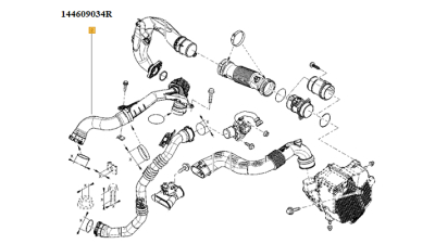 Conducta Iesire Aer Turbocompresor DACIA DOKKER, DOKKER EXPRESS, LODGY, LOGAN II, LOGAN MCV II, SANDERO II; RENAULT CLIO IV 03.2012- motorizare 1.5D; furtun turbo mare, 144609034R,  piesa originala OE