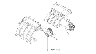 Carcasa Clapeta Acceleratie DACIA Logan 2004-2018, SANDERO 2008-2018 motor 1.2 / 1.2 16V; RENAULT CLIO, CLIO II, CLIO III, KANGOO, KANGOO EXPRESS, MODUS, TWINGO I motorizari 1.2/1.2ALK/1.2LPG;, 8200568712,  piesa originala OE