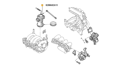 Carcasa Clapeta Acceleratie DACIA LOGAN 2004-2012, LOGAN MCV, SANDERO 2008-2012 motor 1.4/1.6MPI; RENAULT Clio 2; KANGOO, MEGANE I, motorizari 1.4-1.6LPG, 8200682611,  piesa originala OE