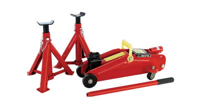Cric hidraulic tip crocodil Carpoint 2000 kg pe roti cu deschidere maxima de 31 cm si 2 suporti de sustinere