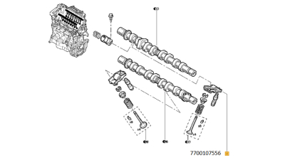 Culbutor Ax Came DACIA DUSTER, LOGAN, LOGAN MCV, SANDERO motor 1.6 16V; NISSAN KUBISTAR, PRIMASTAR; OPEL VIVARO A; RENAULT CLIO, CLIO II, CLIO III, ESPACE III, ESPACE IV, GRAND SCENIC II motorizare 1.4-2.0, 7700107556,  piesa originala OE