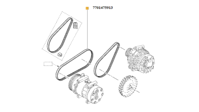 Curea Transmisie Compresor Ac 4pk916 DACIA LOGAN, LOGAN EXPRESS, LOGAN II, LOGAN MCV, SANDERO motor 1.4/1.6 mpi; FIAT STILO; RENAULT KANGOO, motor1.4-1.6LPG, 7701475913,  piesa originala OE